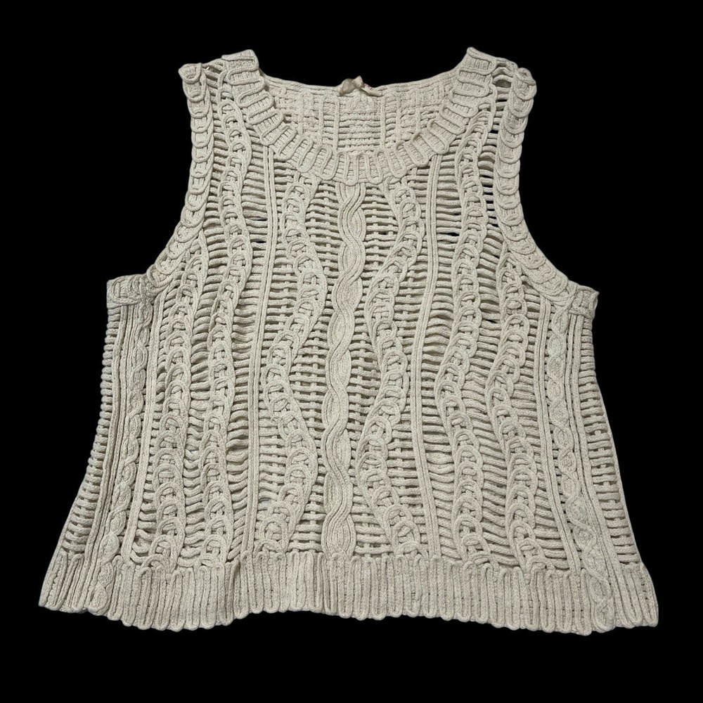 Solitaire Ivory Open Knit Crochet Top Sleeveless Size L Boho Hippie Festival